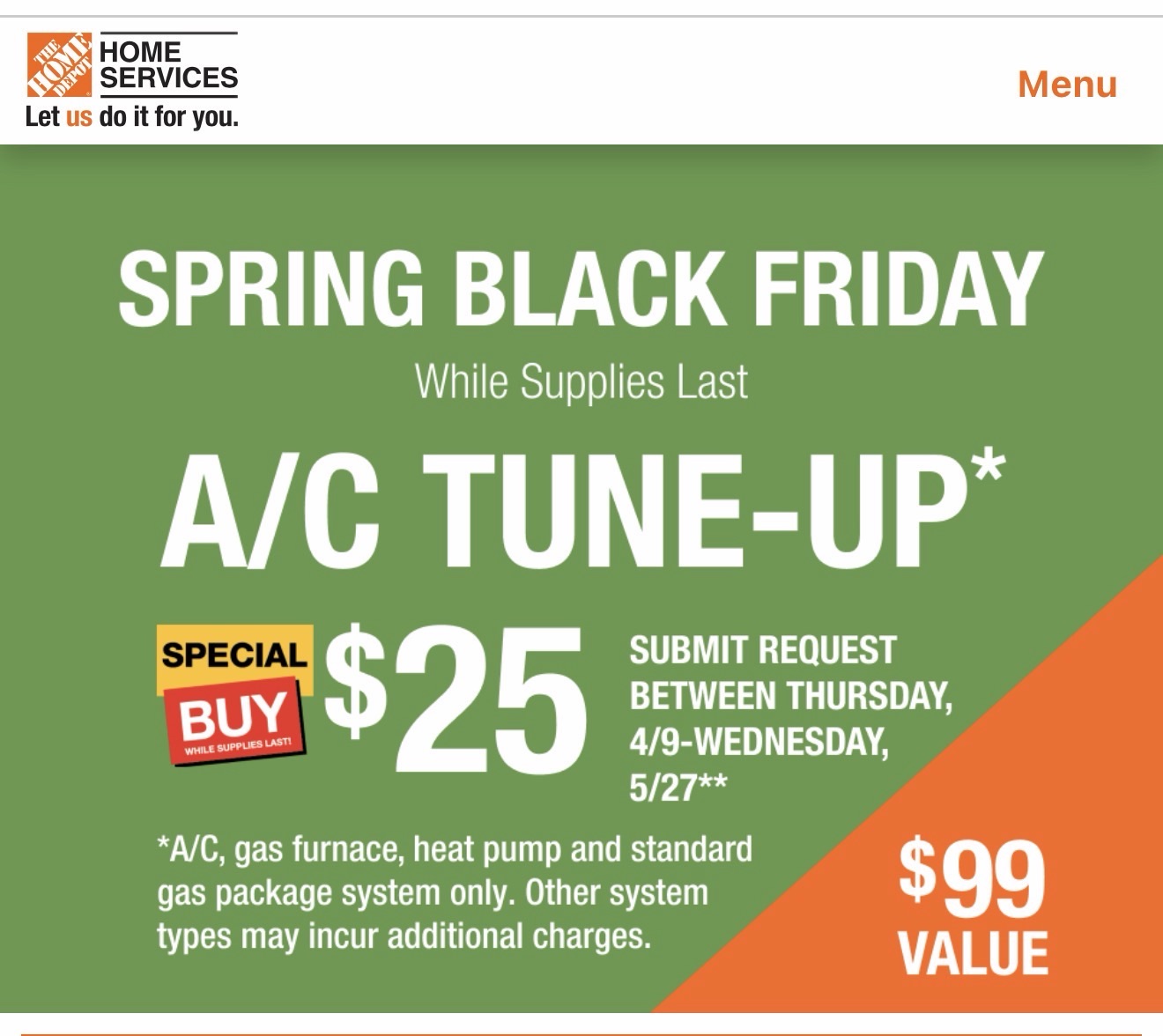 Home Depot A/C Tune-Up Service – $25 (75% OFF)