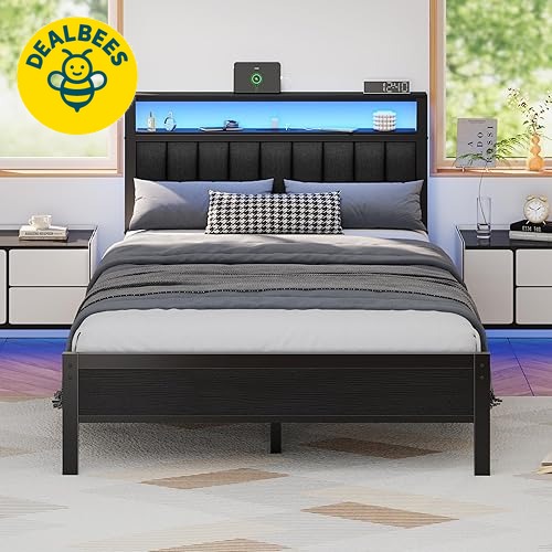 Furnulem Full Size Bed Frame with Charging Station and LED Lights β $119.98 (25% OFF)