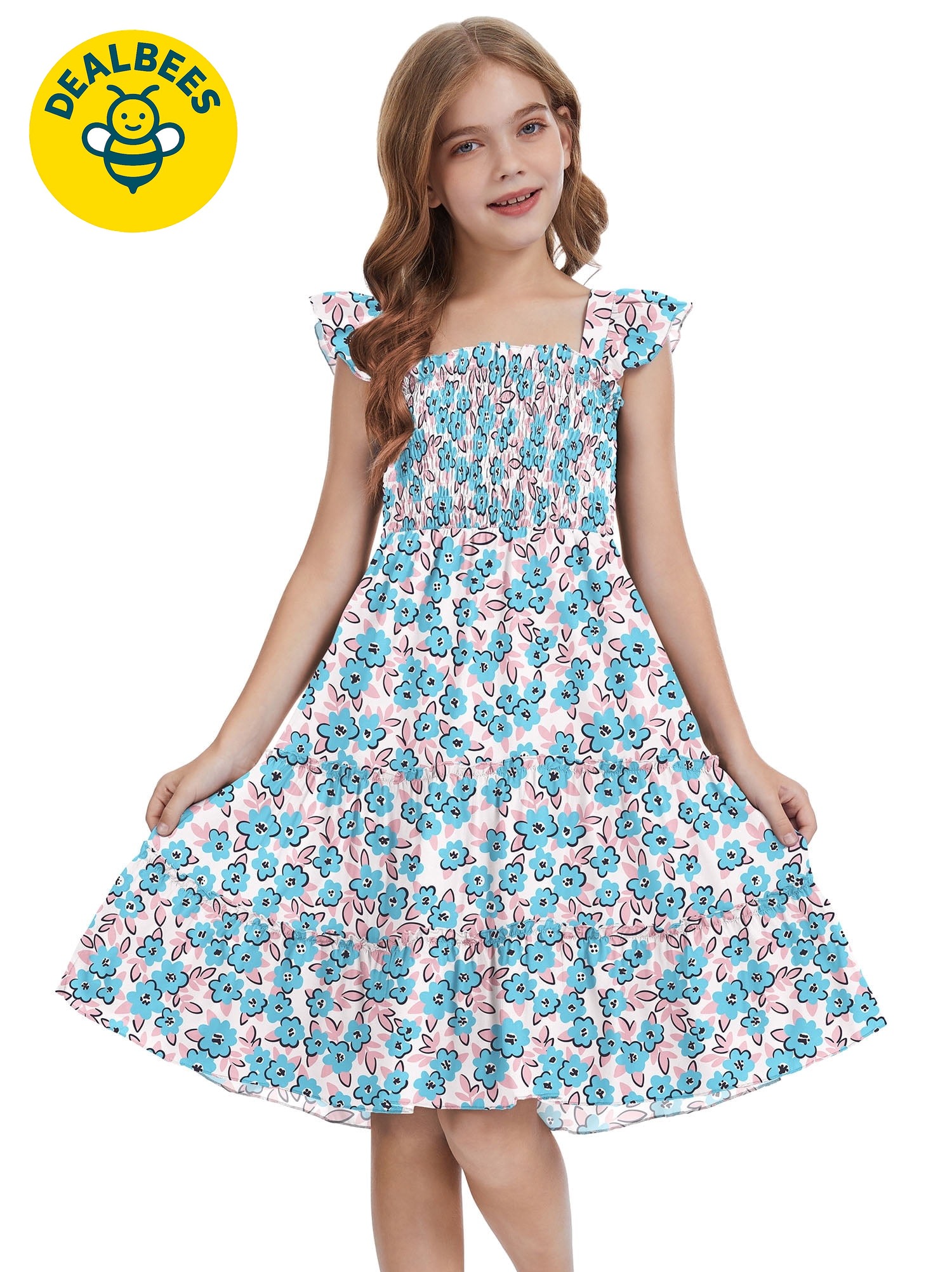 Girls Dress Floral Ruffle Squa – $14.99